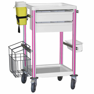 Guéridon de soins Agily 2 plateaux équipé 400x400 Fuchsia