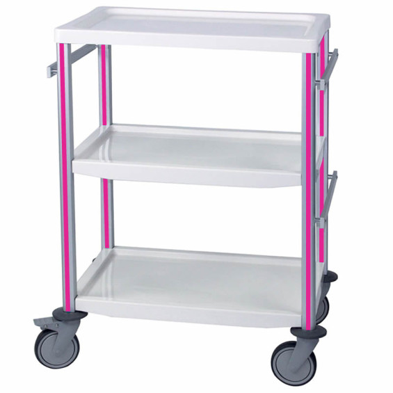 Guéridon de soins Agily 3 plateaux 600x400 Fuchsia