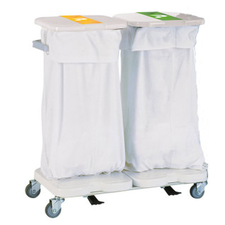 Chariot porte sac linge sale double avec couvercles et pédales