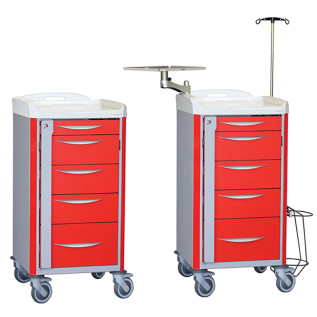 Chariot d'urgence PRATICIMA Neop 400x400 à tiroirs télescopiques, avec et sans équipements