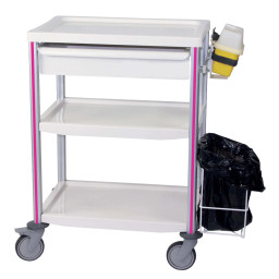 Guéridon de soins Agily 3 plateaux équipé 600x400 Fuchsia