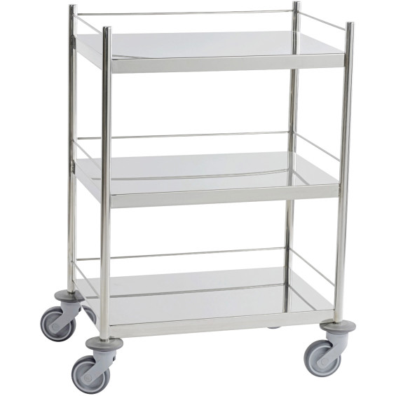 Chariot inox 3 Plateaux avec galeries 3 côtés