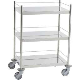 Chariot inox 3 Plateaux avec galeries 3 côtés