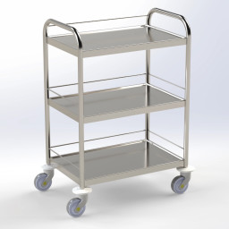 Chariot inox 3 plateaux bords relevés avec galeries 3 côtés