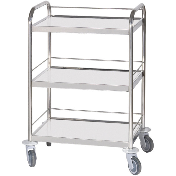 Chariot inox 3 plateaux bords relevés avec galeries 3 côtés