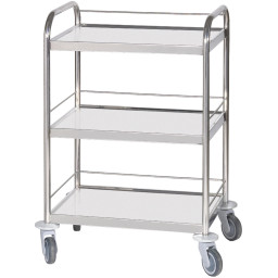 Chariot inox 3 plateaux bords relevés avec galeries 3 côtés