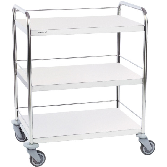 Chariot inox 3 plateaux bords tombés avec galeries 3 côtés