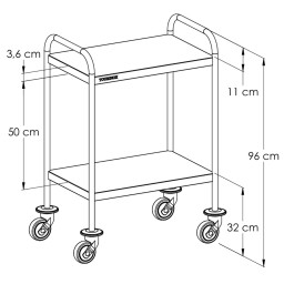 Dimensions chariot inox 2 plateaux bords tombés avec 1 tiroir