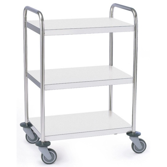 Chariot inox 3 plateaux bords tombés avec barres de poussée