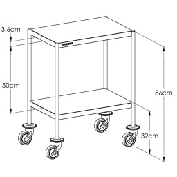 Dimensions guéridon médical inox 2 Plateaux bords tombés