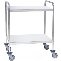 Chariot inox 2 plateaux bords tombés avec barres de poussée