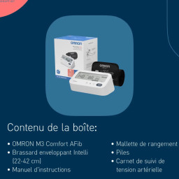 Contenu de la boîte du tensiomètre bras OMRON M3 Comfort Afib