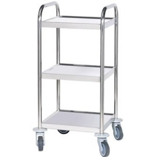 Chariot inox 3 plateaux bords relevés avec barres de poussée