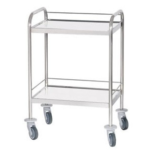 Chariot inox 2 plateaux bords relevés avec galeries 3 côtés