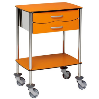 Guéridon de soins résine compacte 2 plateaux et 2 tiroirs coloris orange